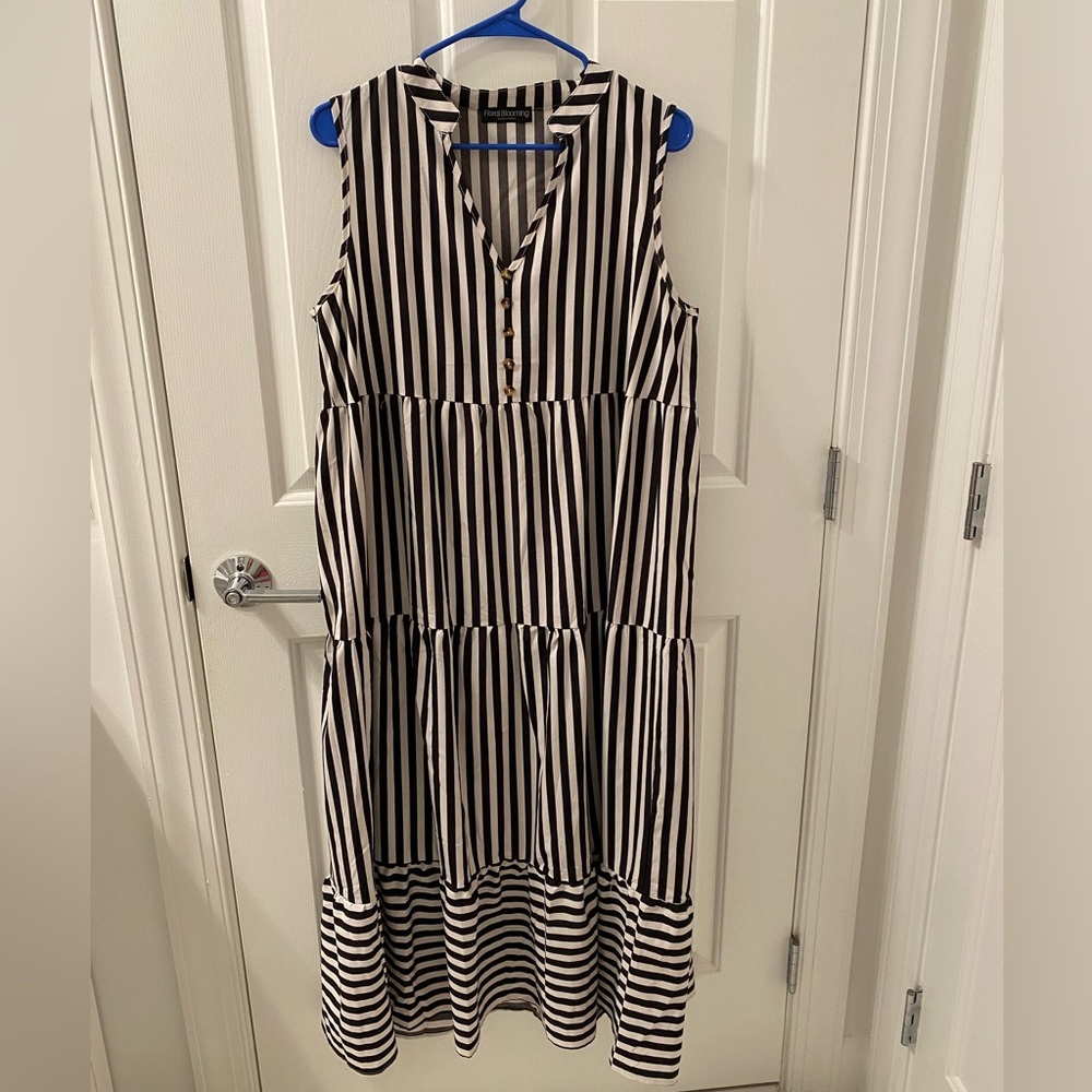 Black and white vertical stripes, summer, maxi dress. Size M, polyester.